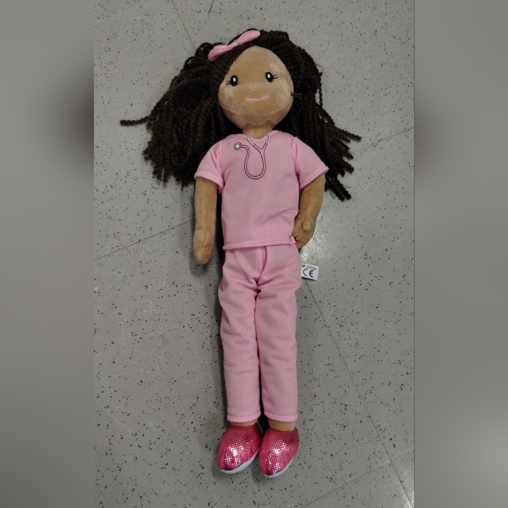 Petting Zoo Nurse Rag Doll 17" Tall Pink Uniform, Shiny Sneakers - Picture 2 of 15